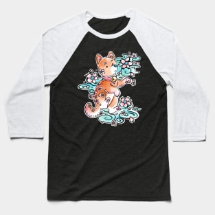 Shiba Inu with Cherry Blossoms in Watercolor Baseball T-Shirt